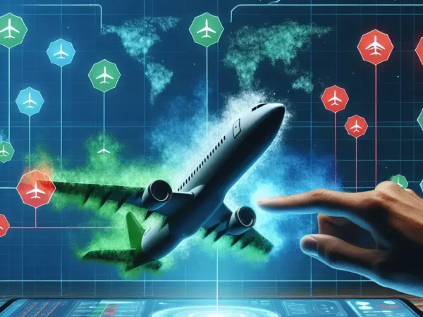 "Google Travel interface displaying carbon-footprint ratings for various flights, highlighting eco-friendly travel options and sustainability initiatives."