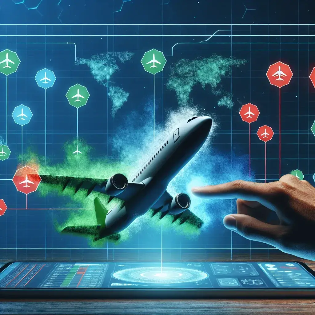 "Google Travel interface displaying carbon-footprint ratings for various flights, highlighting eco-friendly travel options and sustainability initiatives."