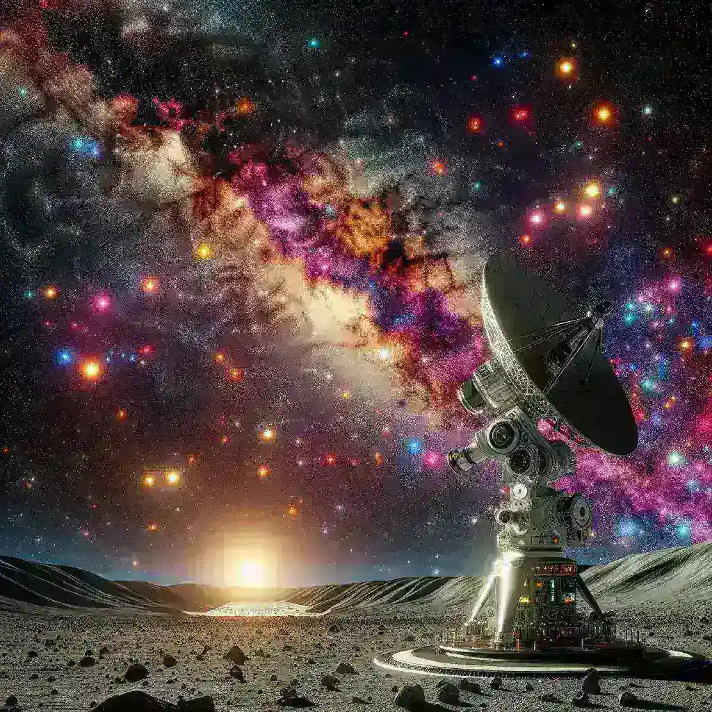 "Robotic AI-powered telescope capturing images of distant galaxies and scanning for technosignatures of alien civilizations in the cosmos."