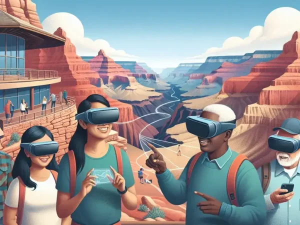 "Augmented Reality tour at Grand Canyon Visitor Center showcasing interactive features of National Park Service experiences, enhancing visitor engagement and education."